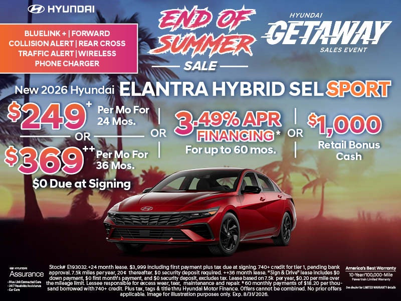 END OF SUMMER SALE 2026 Hyundai Elantra Hybrid
