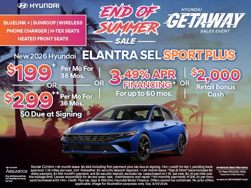 SUMMER SALE 2026 Hyundai Elantra SEL Sport Plus 