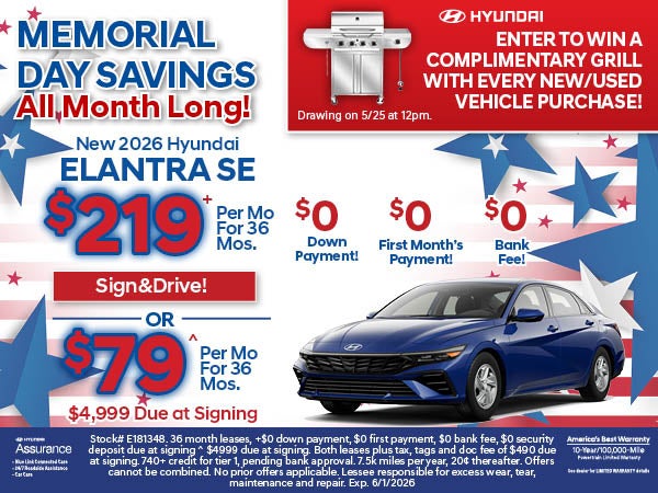 Elantra SE: $219/Mo Lease