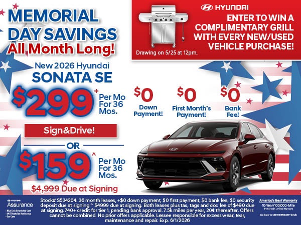 Sonata SE: $299/Mo Lease