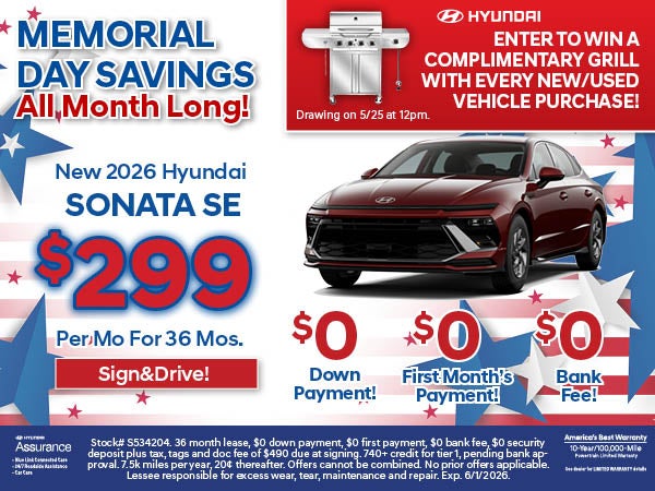 Sonata SE: $299/Mo Lease