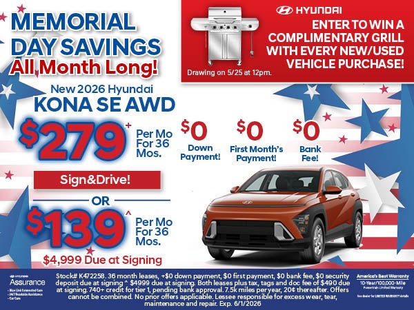 Kona SE SWD: $279/Mo Lease