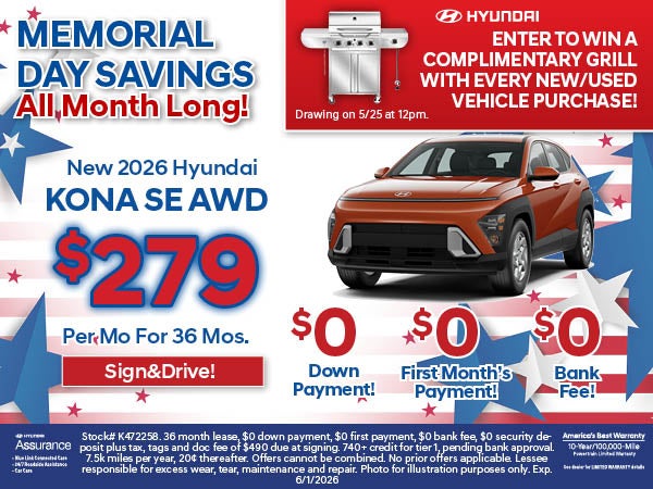 Kona SE SWD: $279/Mo Lease