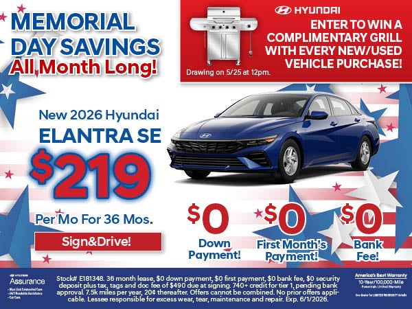 Elantra SE: $219/Mo Lease