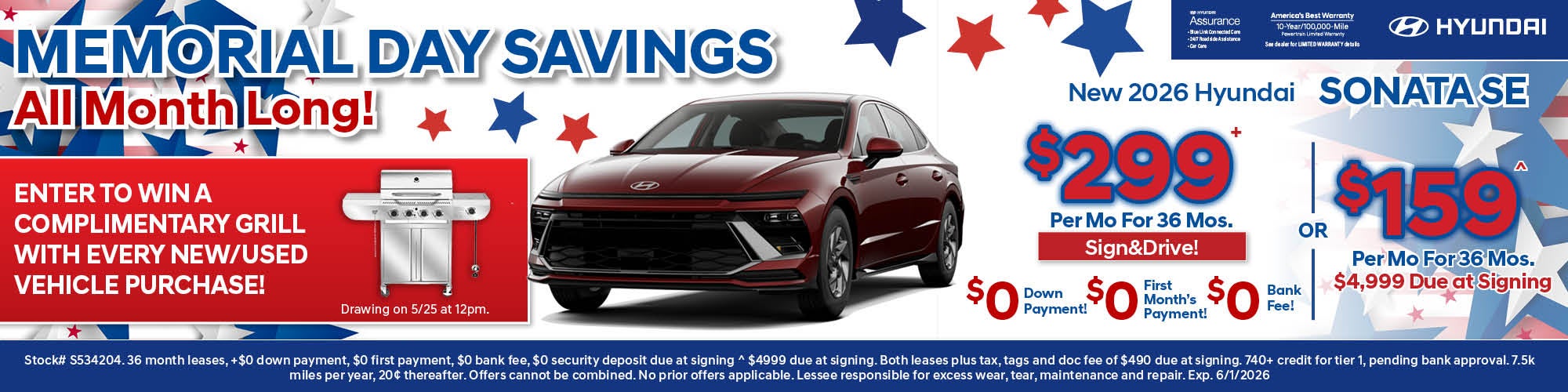 Sonata SE: $299/Mo Lease