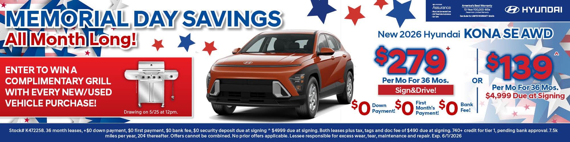 Kona SE SWD: $279/Mo Lease