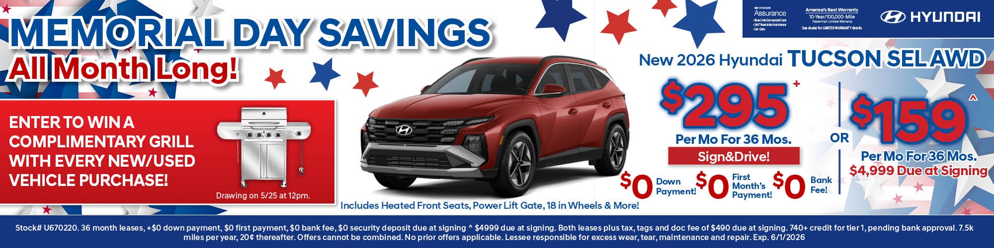 Tucson SEL AWD: $295/Mo Lease