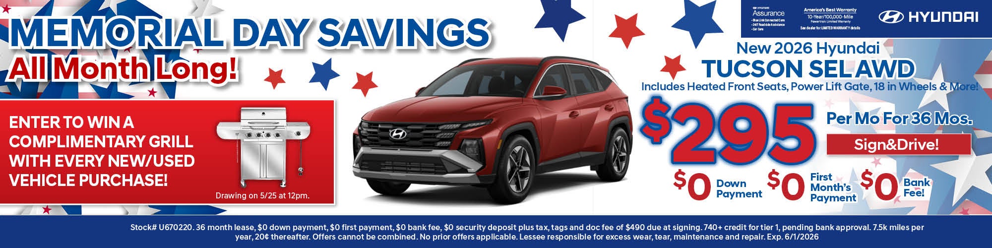 Tucson SEL AWD: $295/Mo Lease