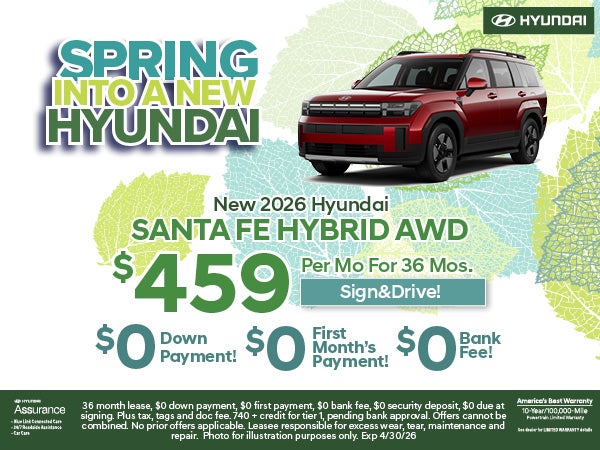 New Santa Fe Hybrid Lease: $459/Mo For 36 Mos