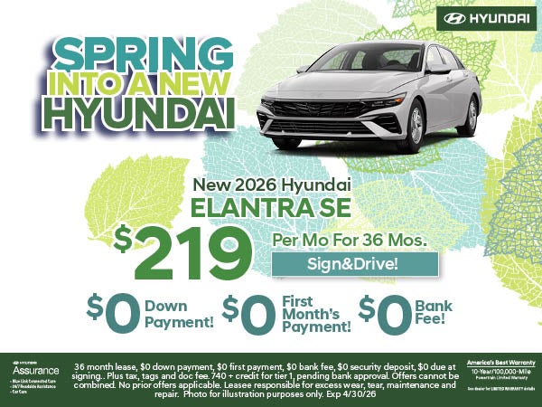 New Elantra SE Lease: $219/Mo For 36 Mos