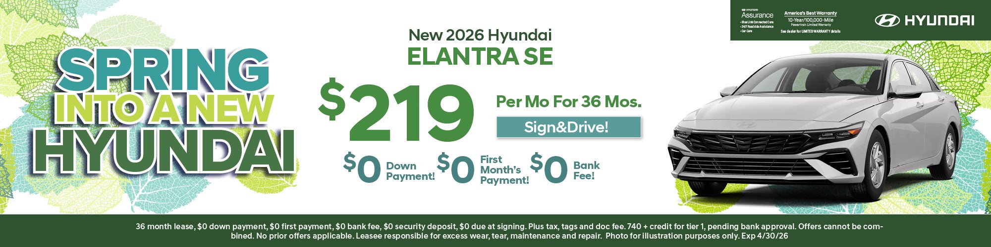 New Elantra SE Lease: $219/Mo For 36 Mos