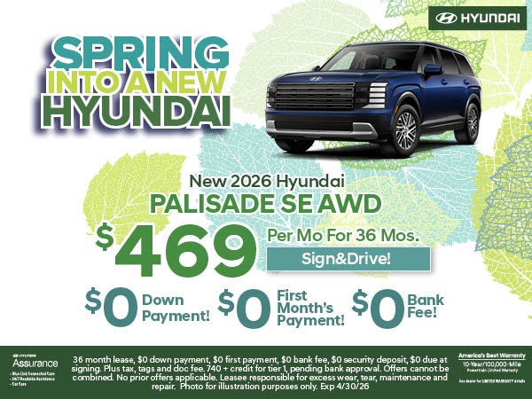 New Palisade SE AWD Lease: $469/Mo For 36 Mos