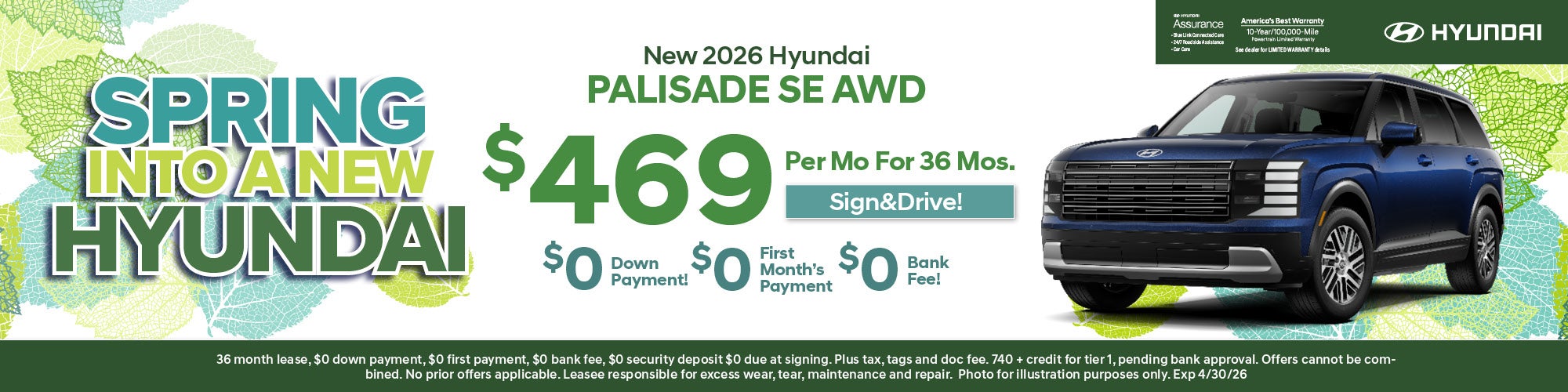 New Palisade SE AWD Lease: $469/Mo For 36 Mos