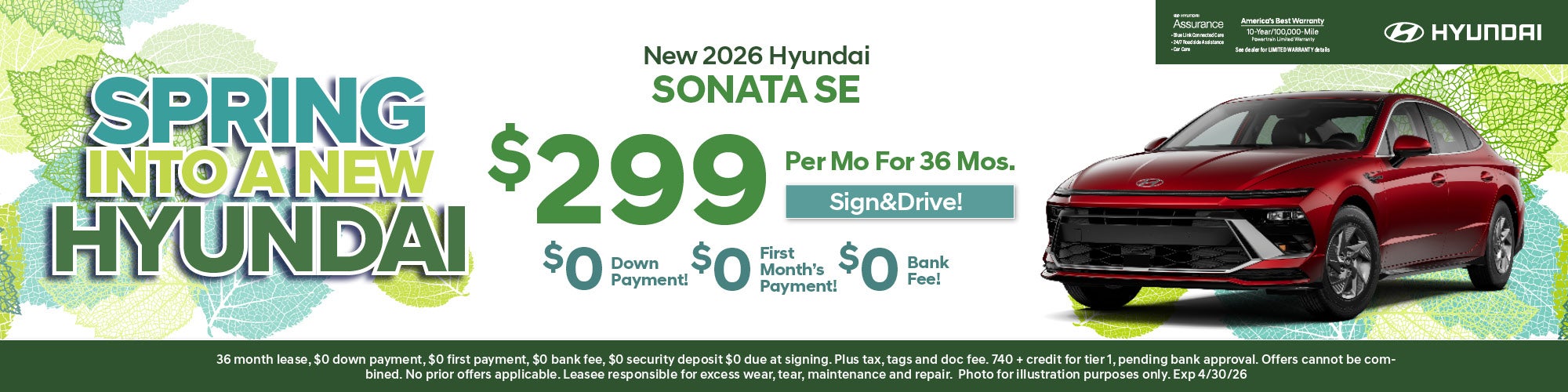 New Sonata SE Lease: $299/Mo For 36 Mos