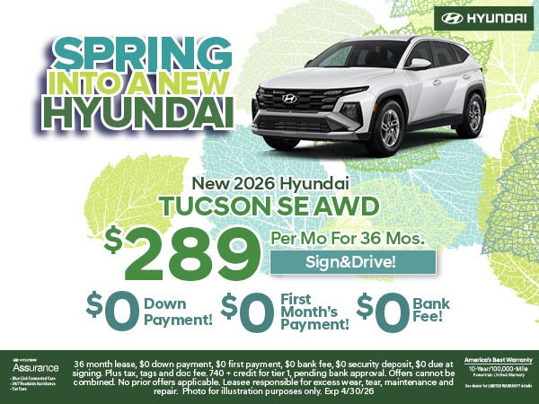 New Tucson SE AWD Lease: $289/Mo For 36 Mos