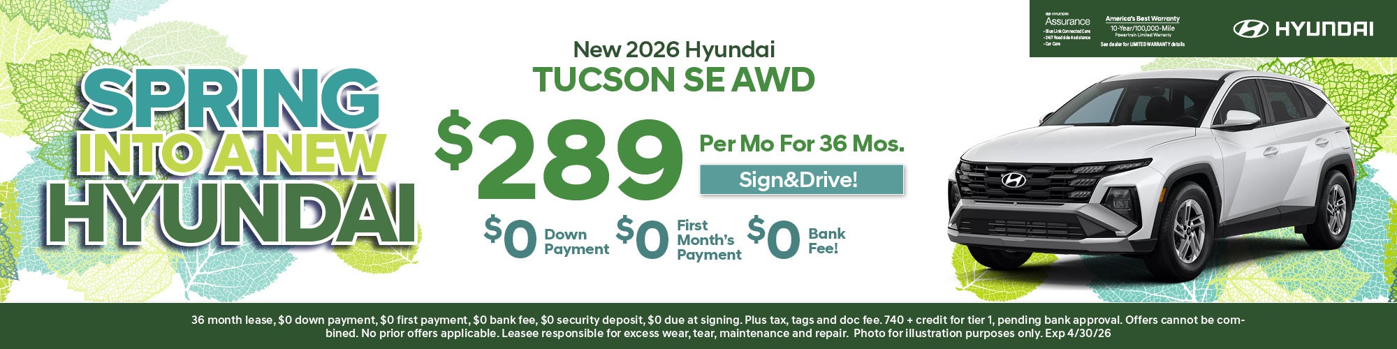 New Tucson SE AWD Lease: $289/Mo For 36 Mos